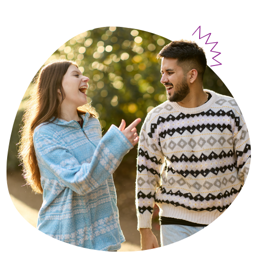 Two people chatting and smiling