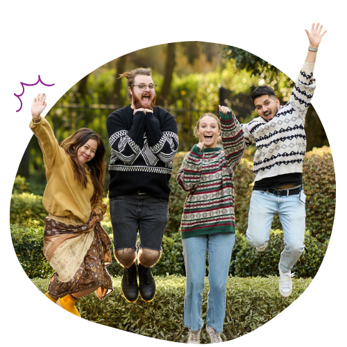 Group of people jumping in the air