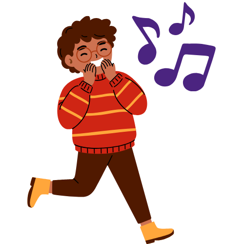 Young man laughing and walking to music